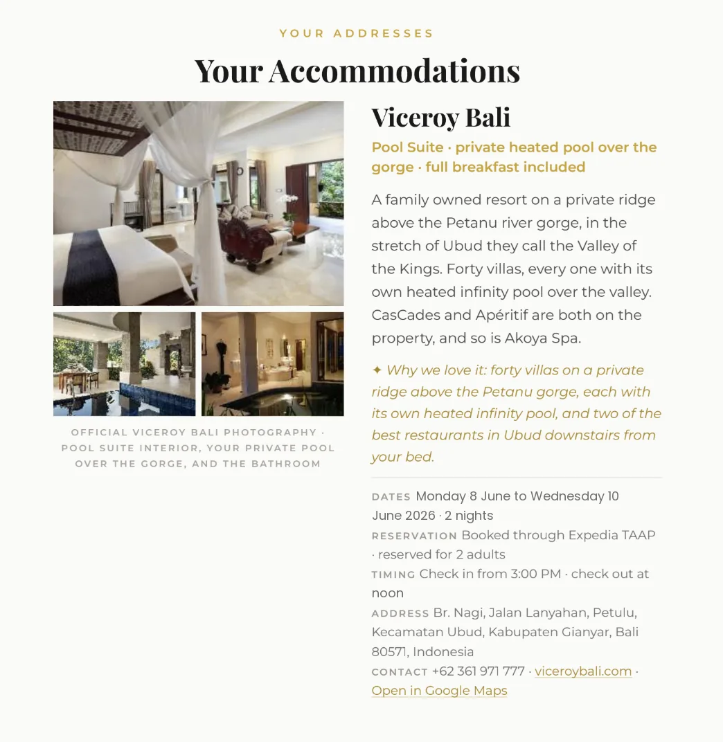 Client dossier: Your accommodations