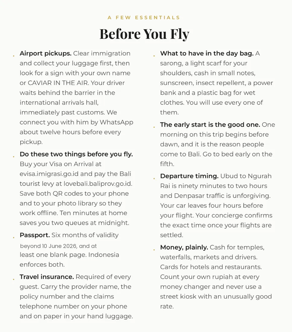 Client dossier: Before you fly