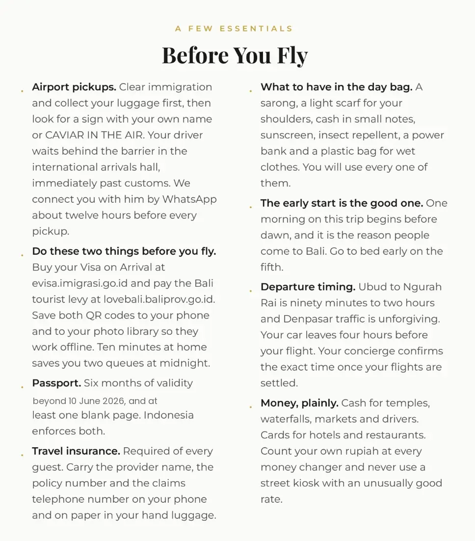 Client dossier: Before you fly