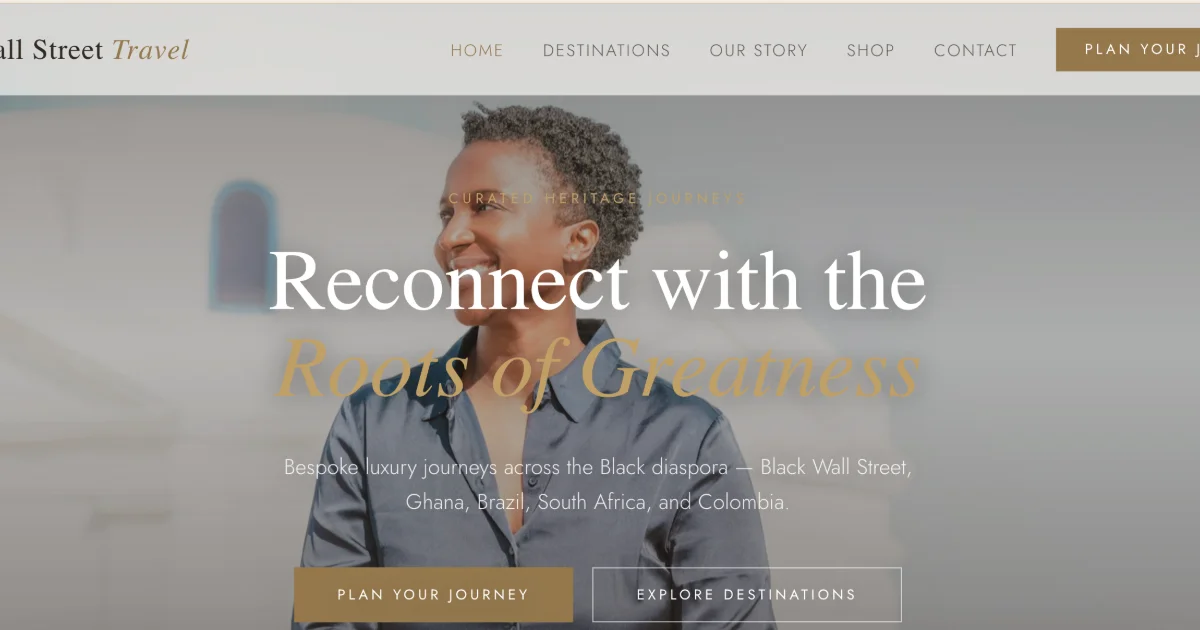 Black Wall Street Travel homepage screenshot