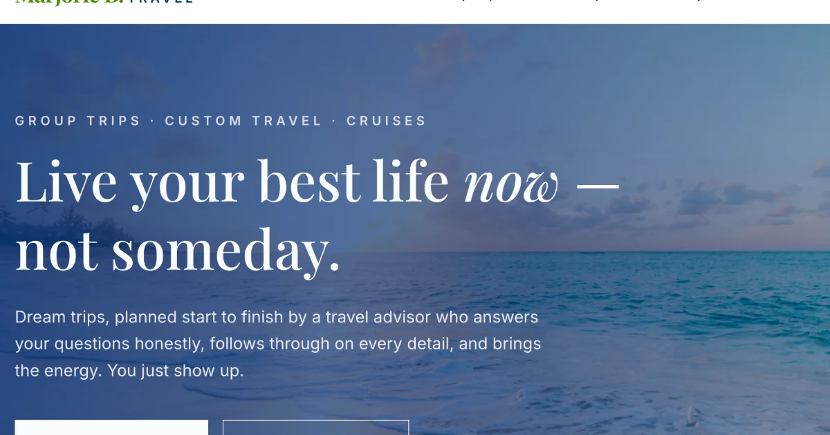 Marjorie B Travel homepage screenshot