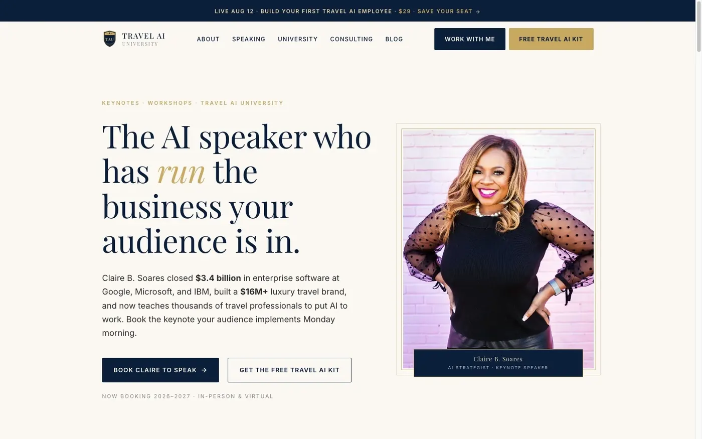 Travel AI University homepage screenshot